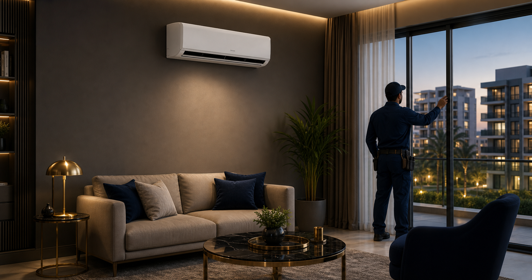 Technician servicing an indoor wall-mounted AC unit in Nasr City